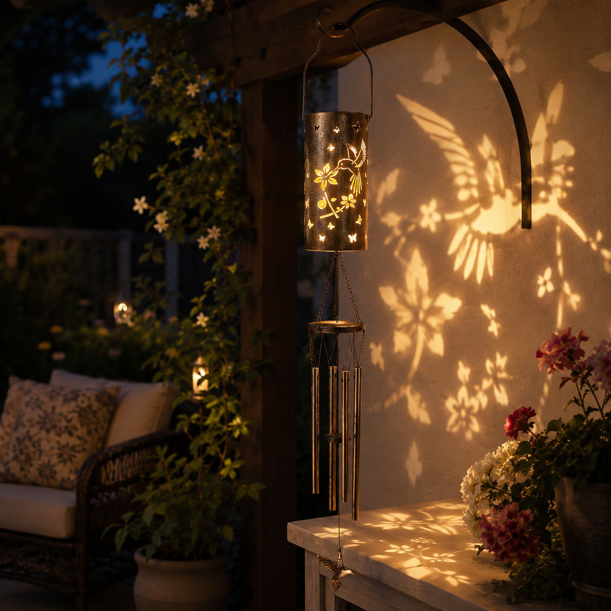 Solar powered European-style hollow-out iron lamp