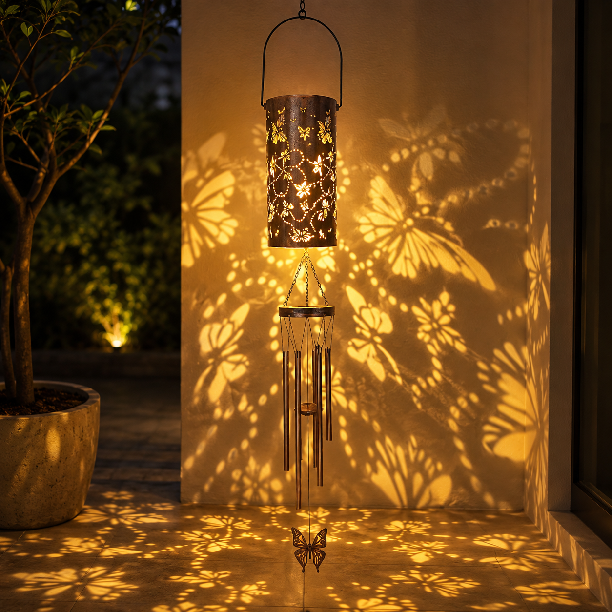 Solar powered European-style hollow-out iron lamp