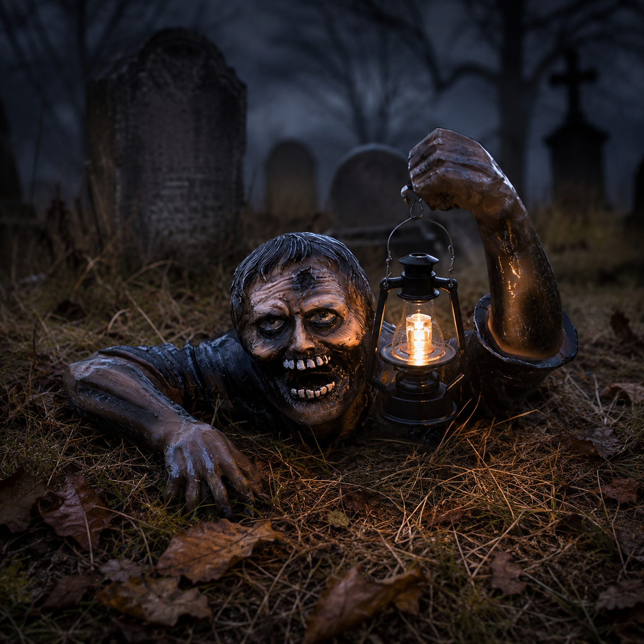 Zombie Garden Statue with Lantern