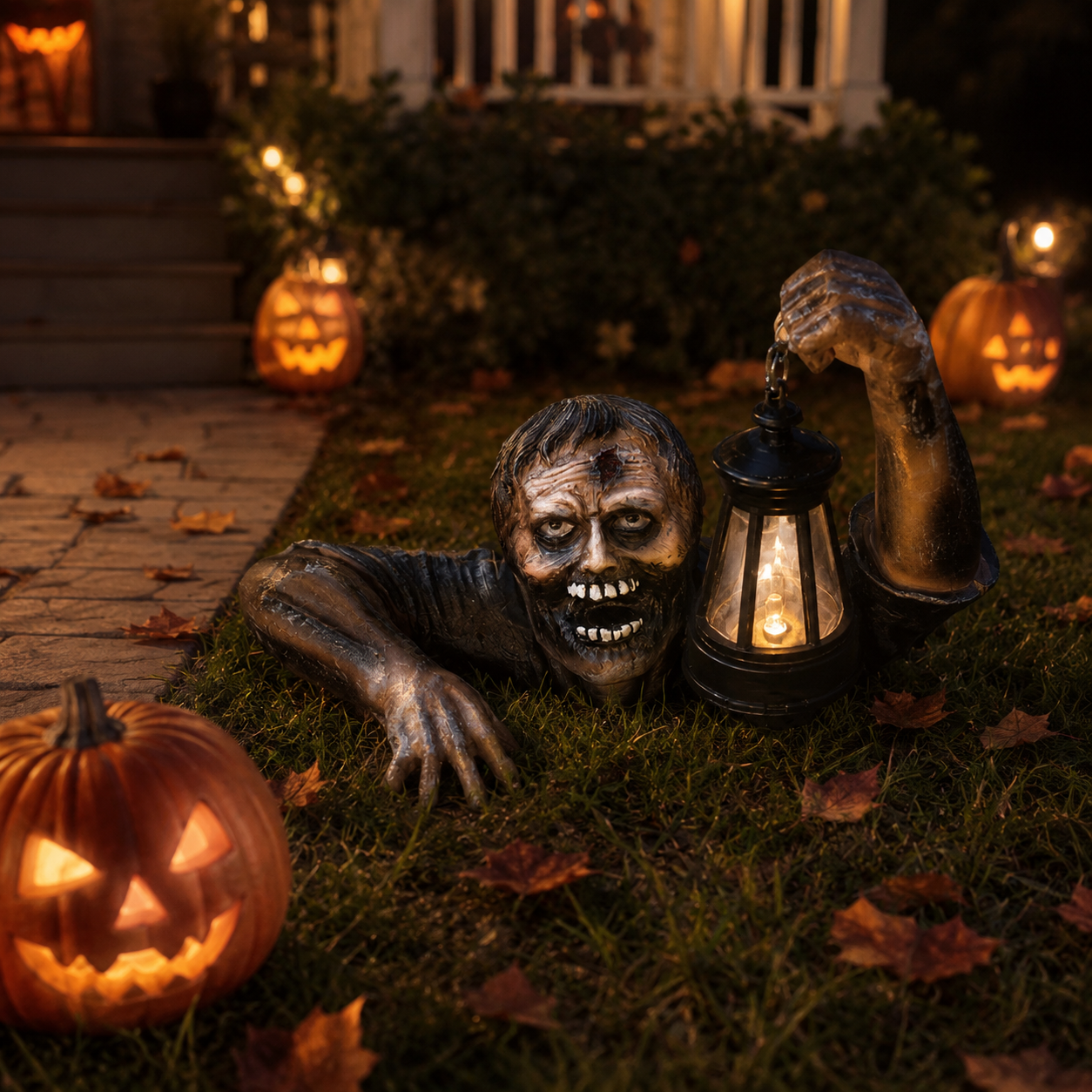 Zombie Garden Statue with Lantern