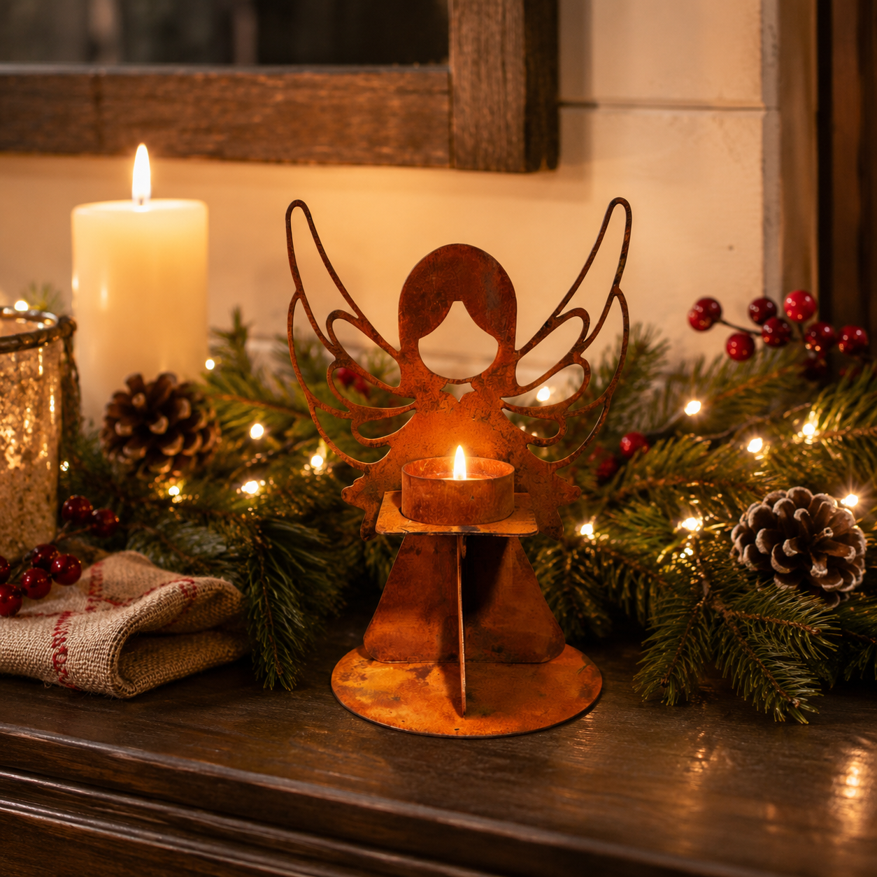 Rustic Angel Tealight Candle Holder