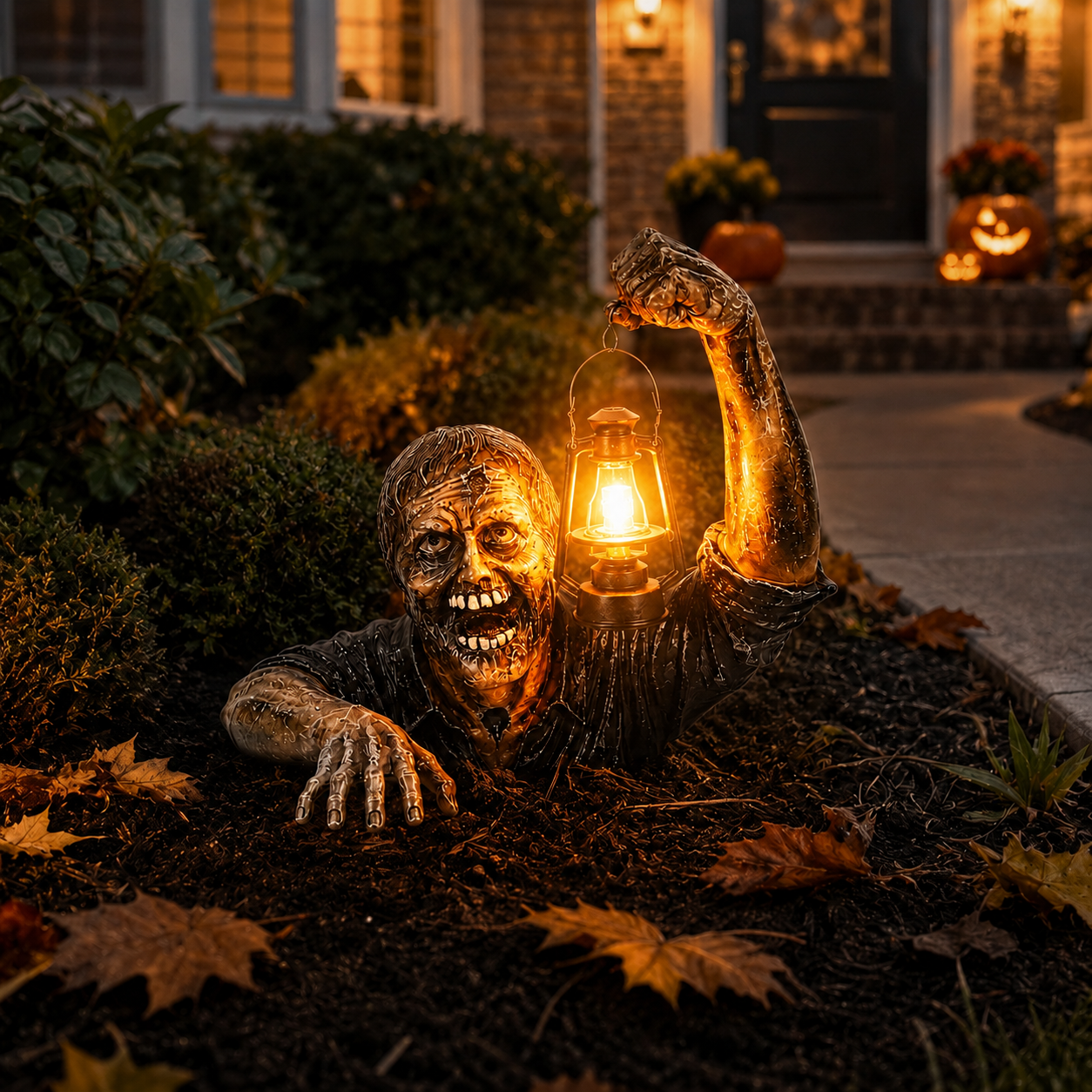 Zombie Garden Statue with Lantern