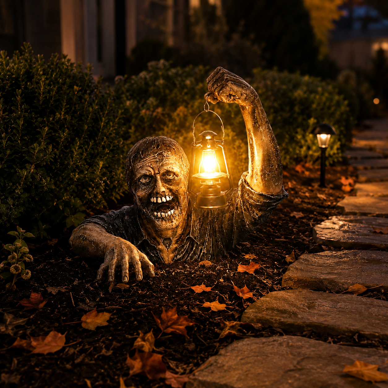 Zombie Garden Statue with Lantern