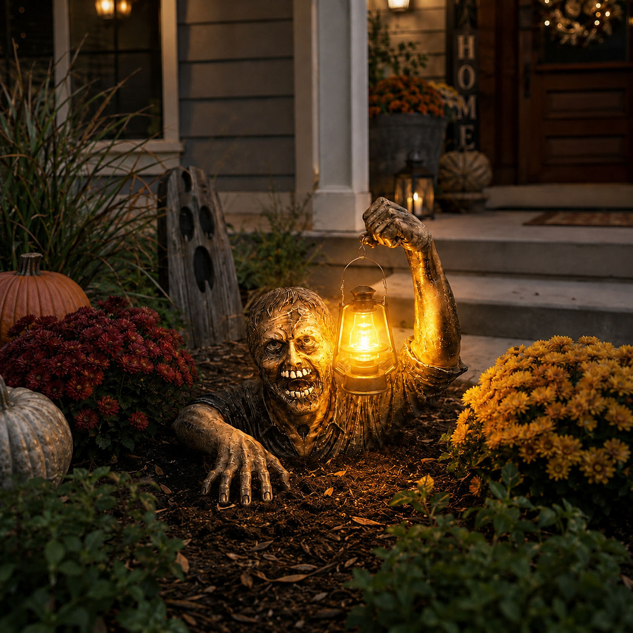 Zombie Garden Statue with Lantern