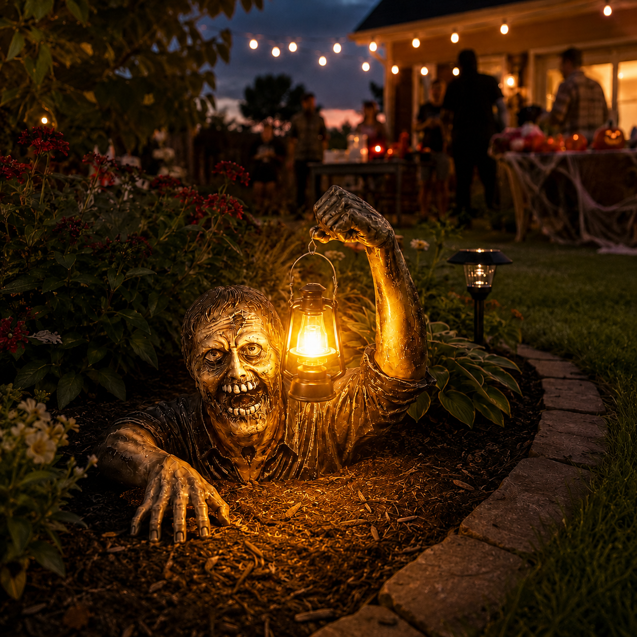 Zombie Garden Statue with Lantern