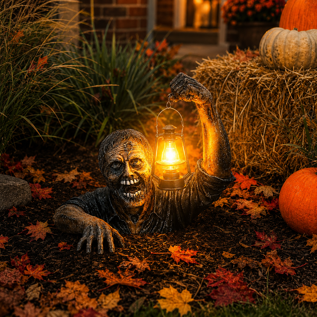 Zombie Garden Statue with Lantern