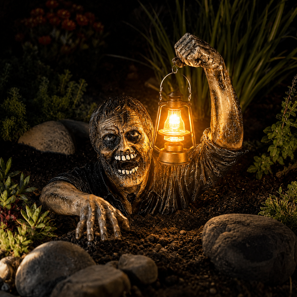 Zombie Garden Statue with Lantern