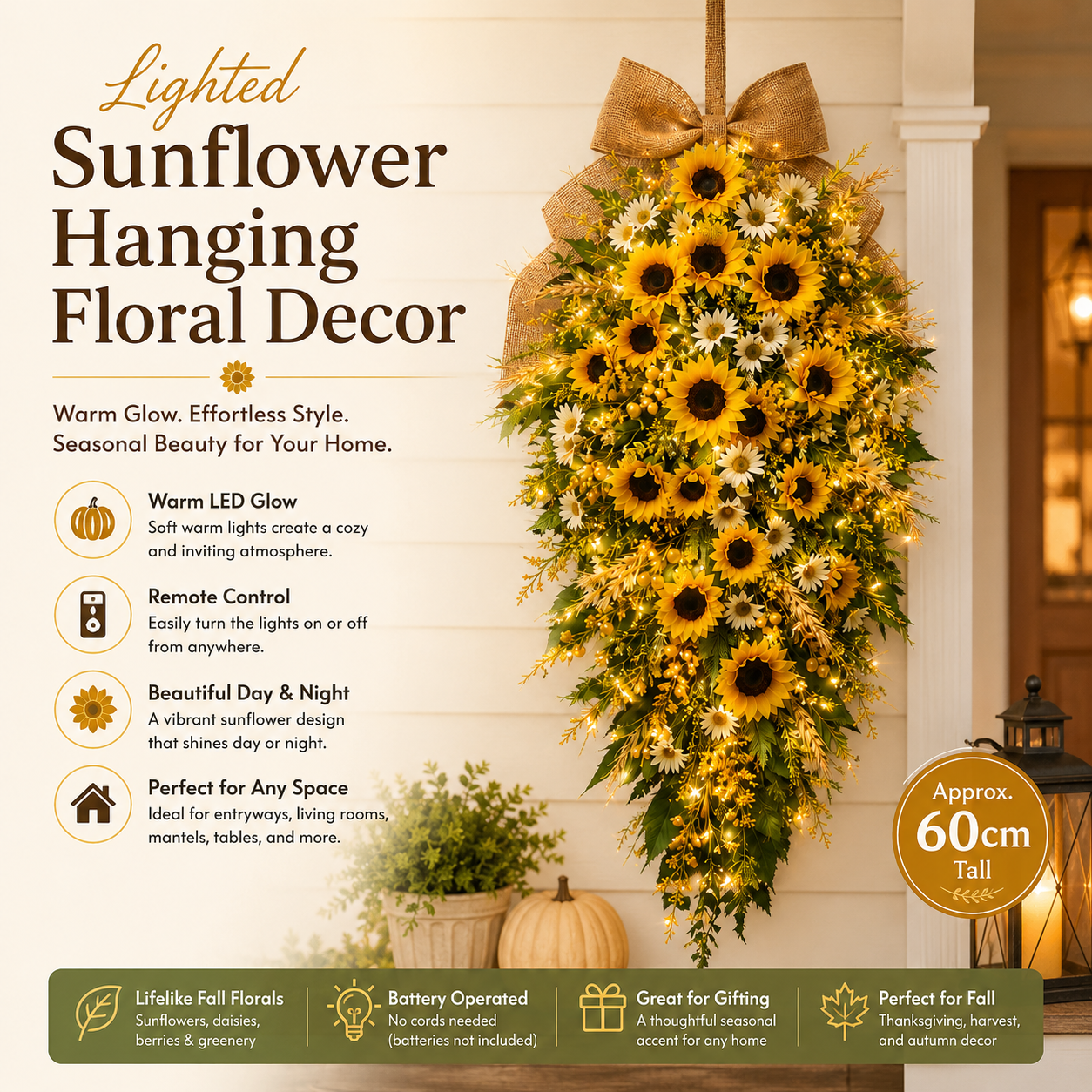  remote-controlled lighted sunflower hanging floral decor. 🌻✨