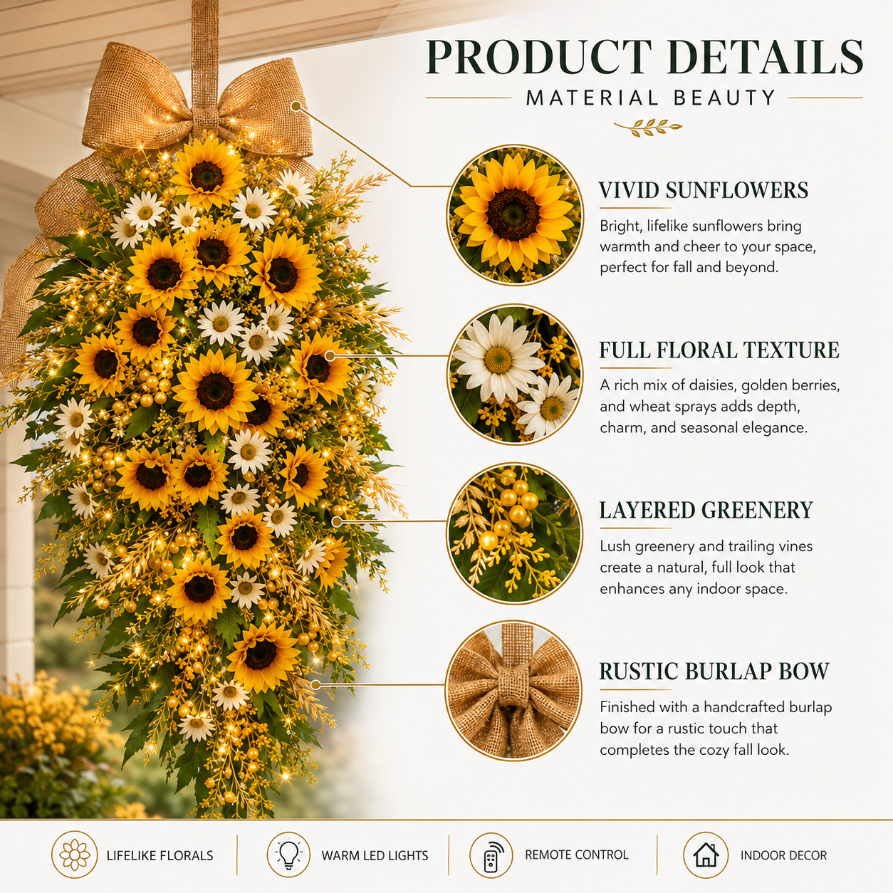  remote-controlled lighted sunflower hanging floral decor. 🌻✨