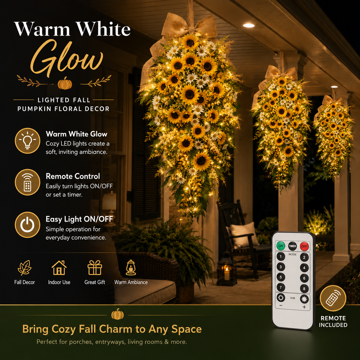 remote-controlled lighted sunflower hanging floral decor. 🌻✨