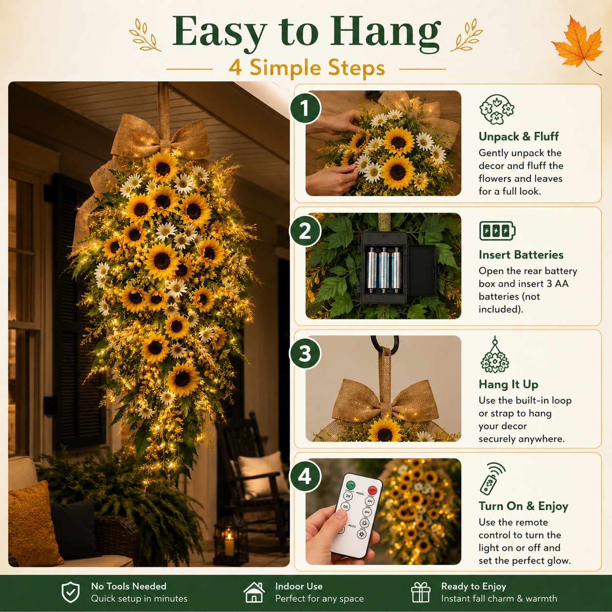  remote-controlled lighted sunflower hanging floral decor. 🌻✨