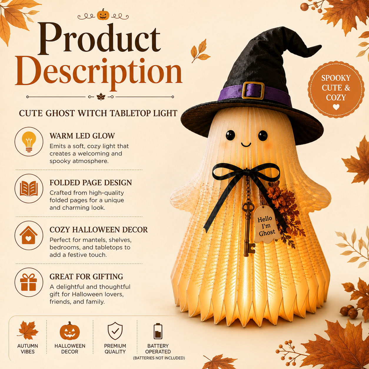 Lighted Book Page Ghost Witch Decor