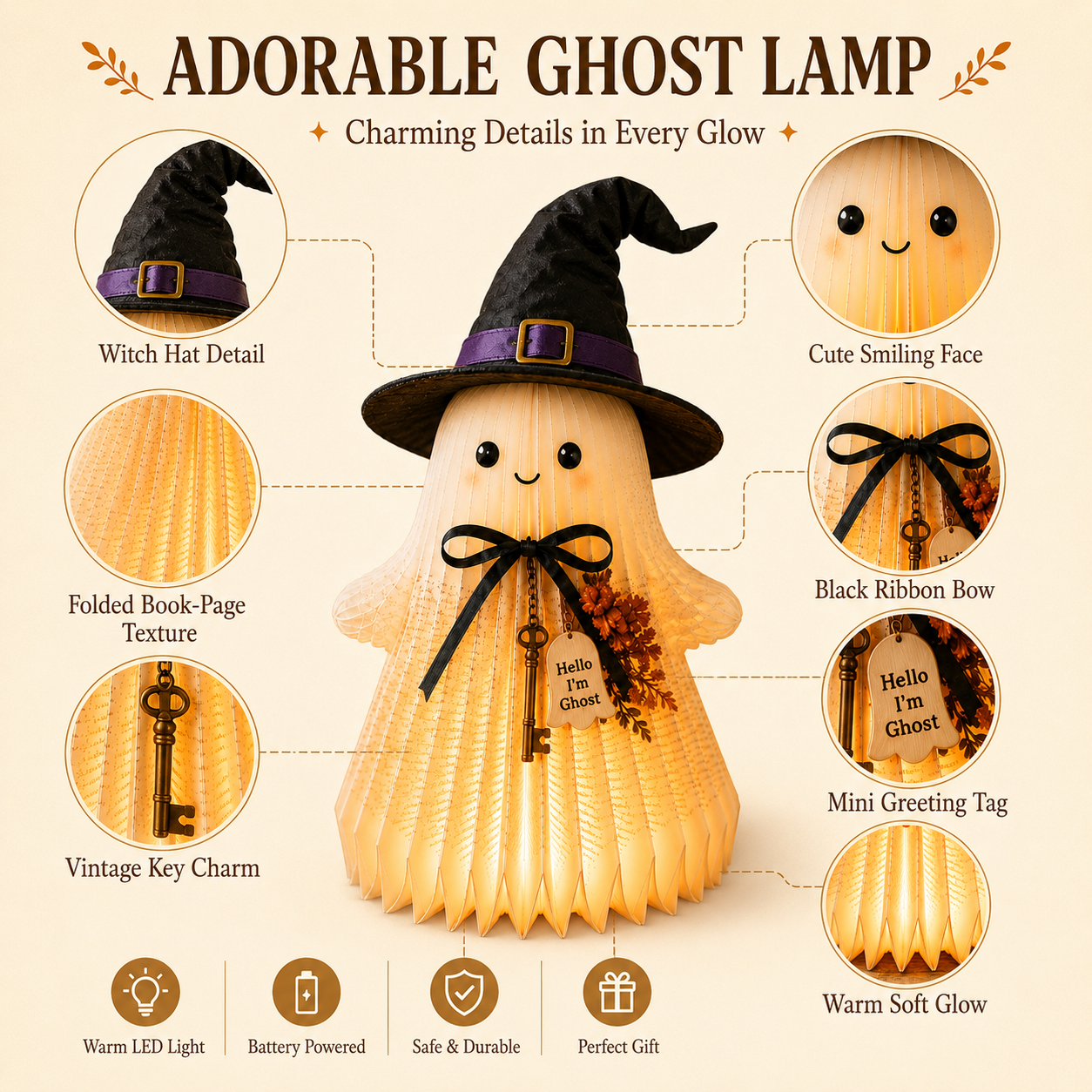 Lighted Book Page Ghost Witch Decor
