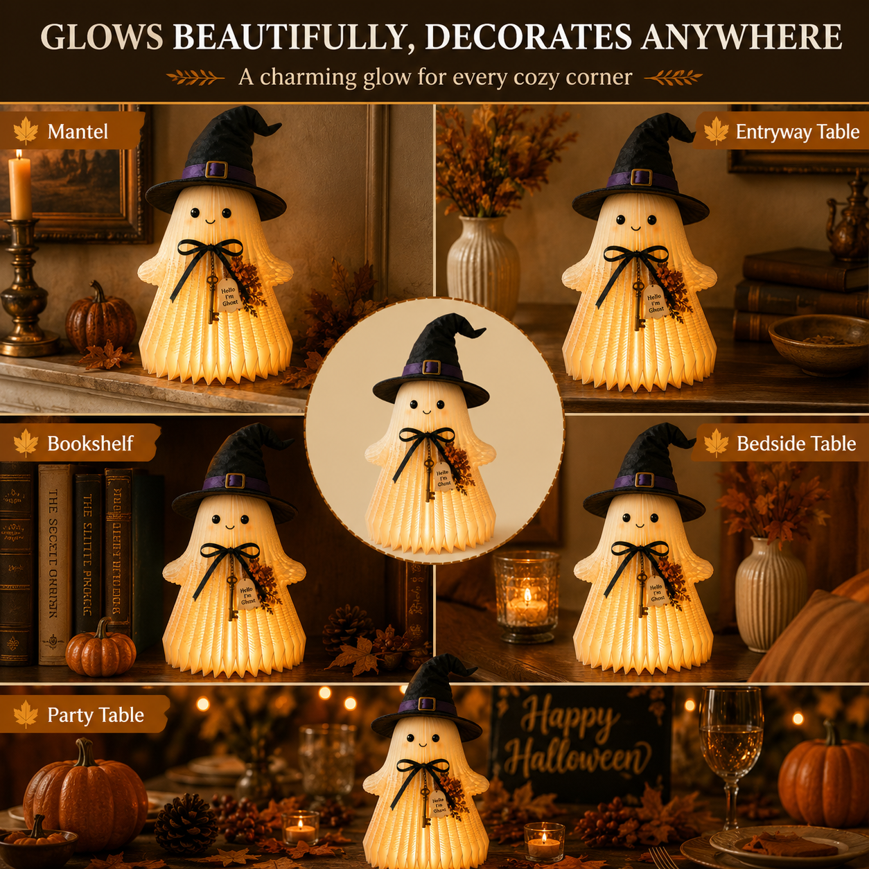 Lighted Book Page Ghost Witch Decor