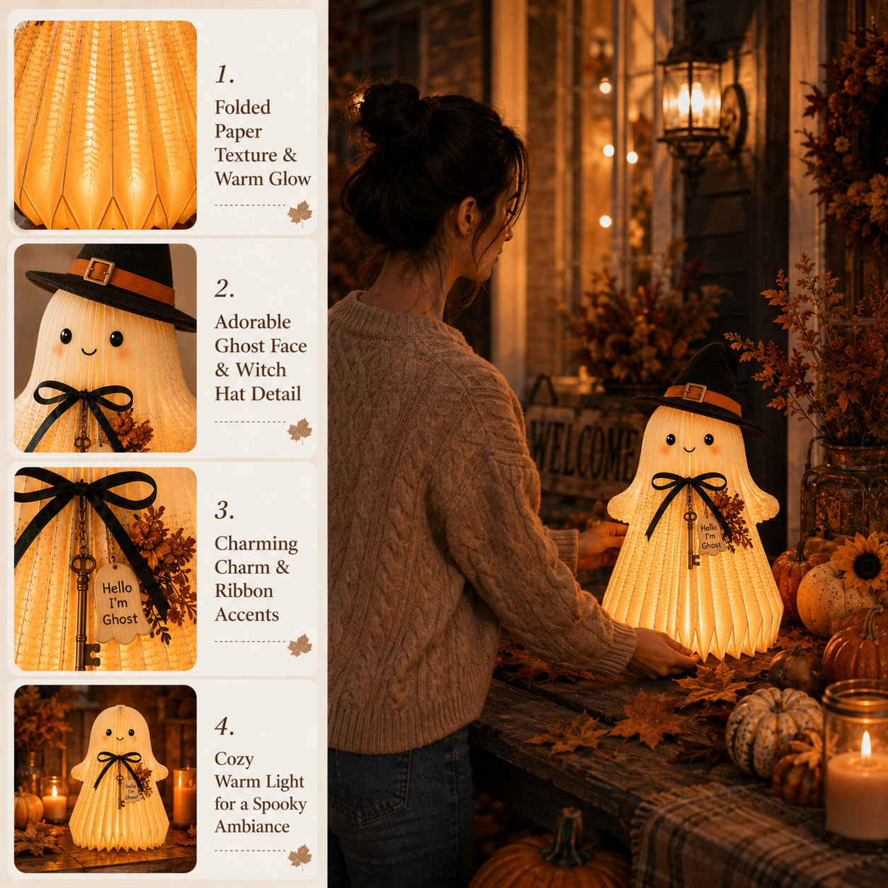 Lighted Book Page Ghost Witch Decor