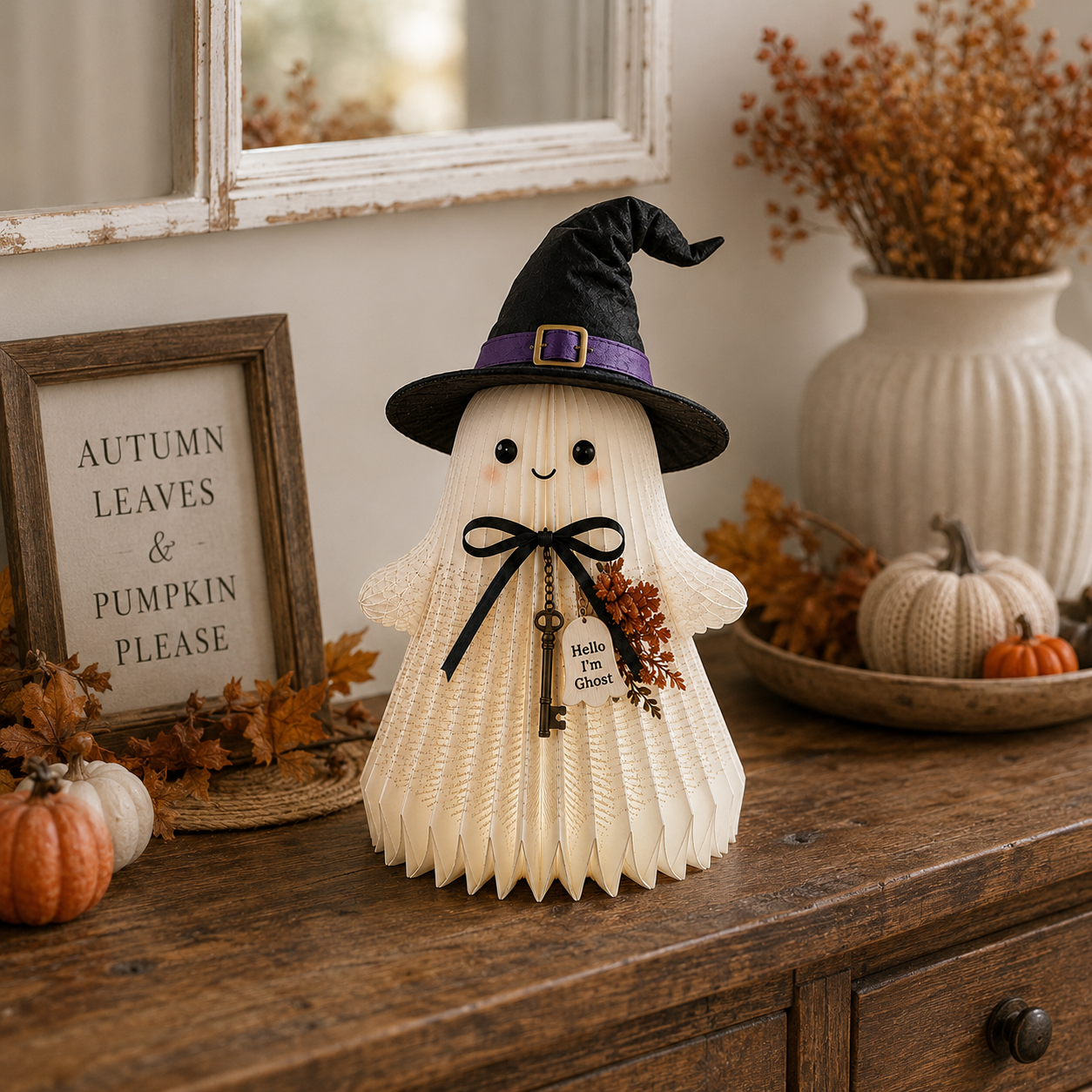 Lighted Book Page Ghost Witch Decor