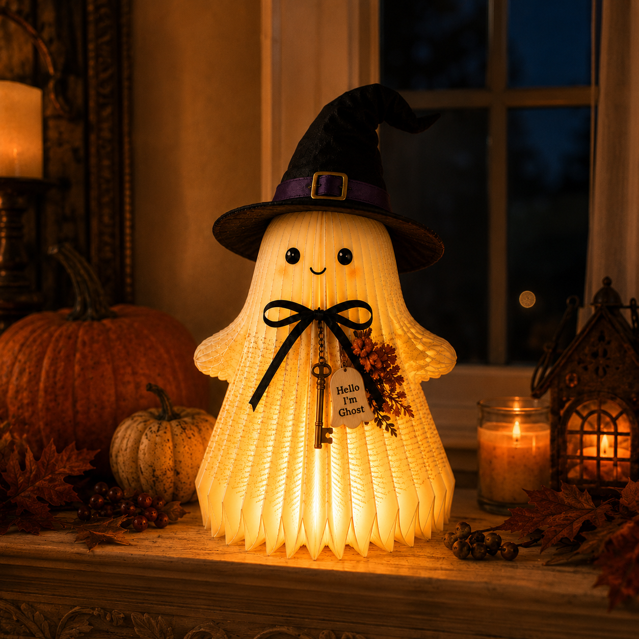 Lighted Book Page Ghost Witch Decor