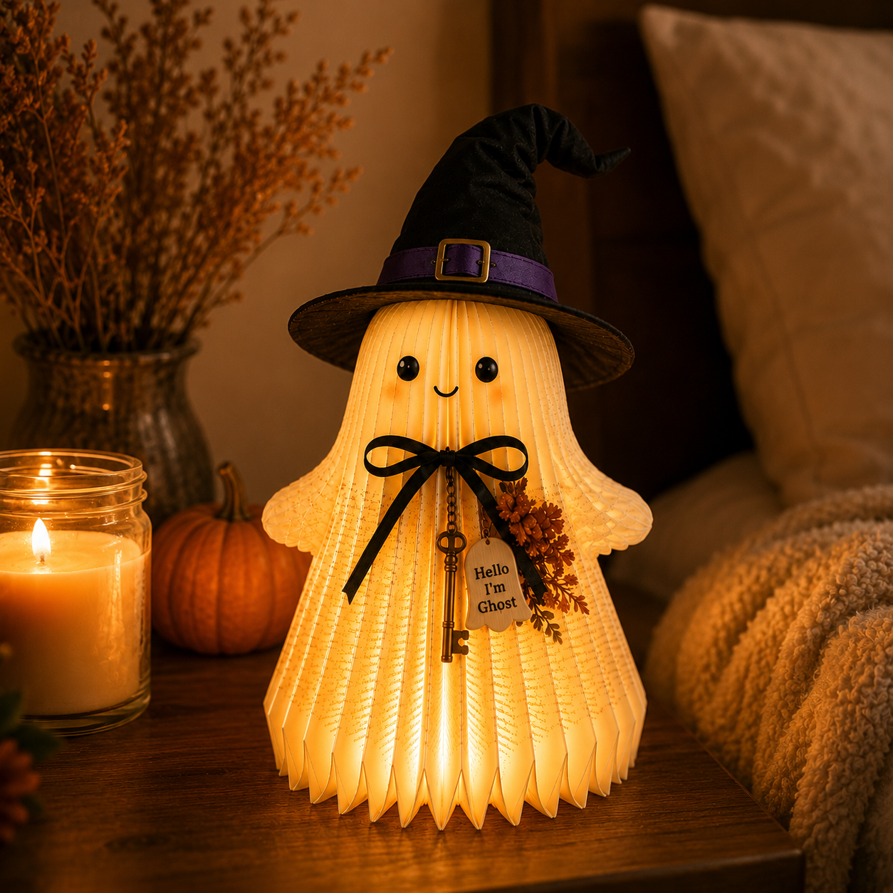 Lighted Book Page Ghost Witch Decor