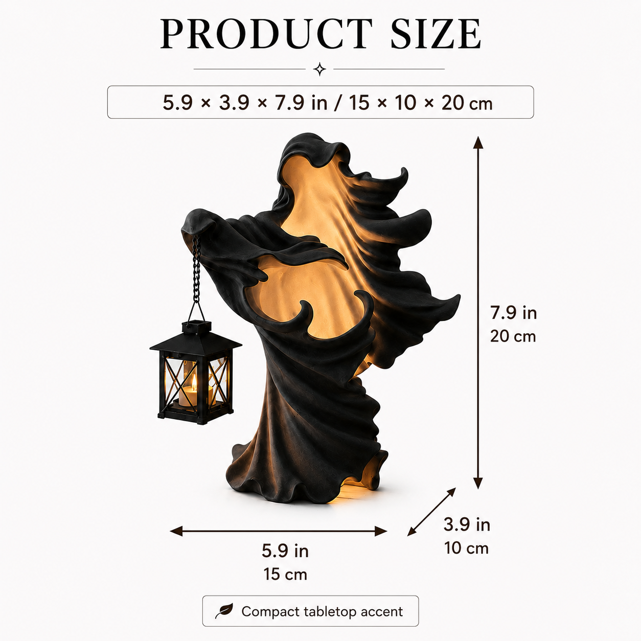 Lighted Gothic Ghost Figurine with Decorative Lantern