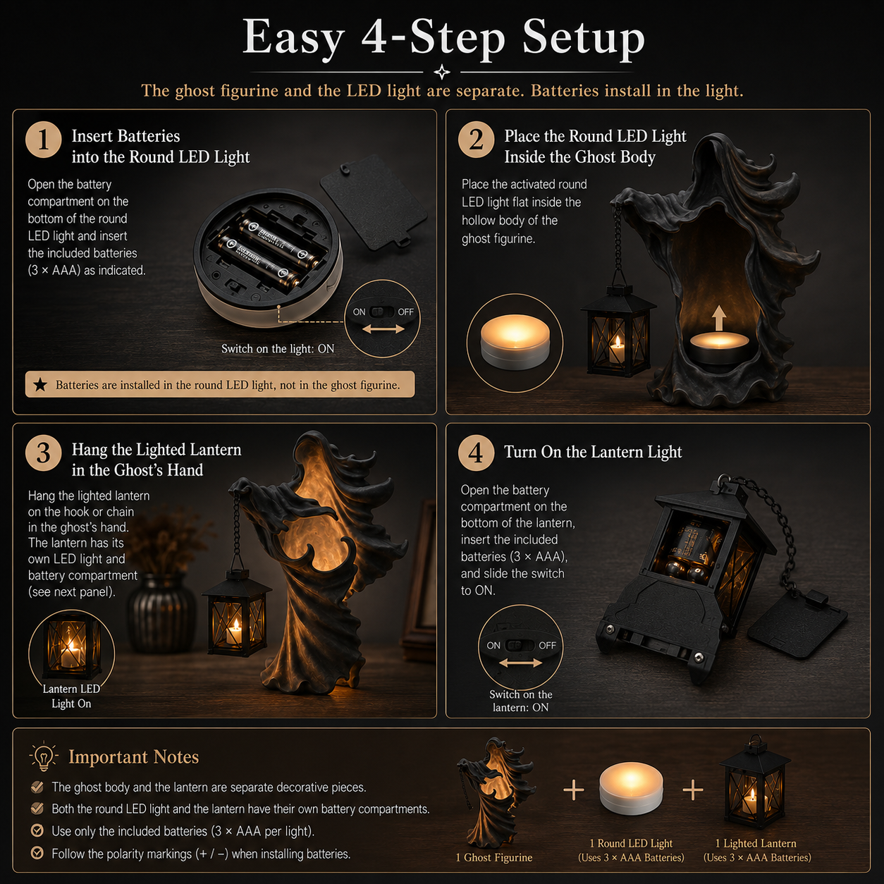 Lighted Gothic Ghost Figurine with Decorative Lantern