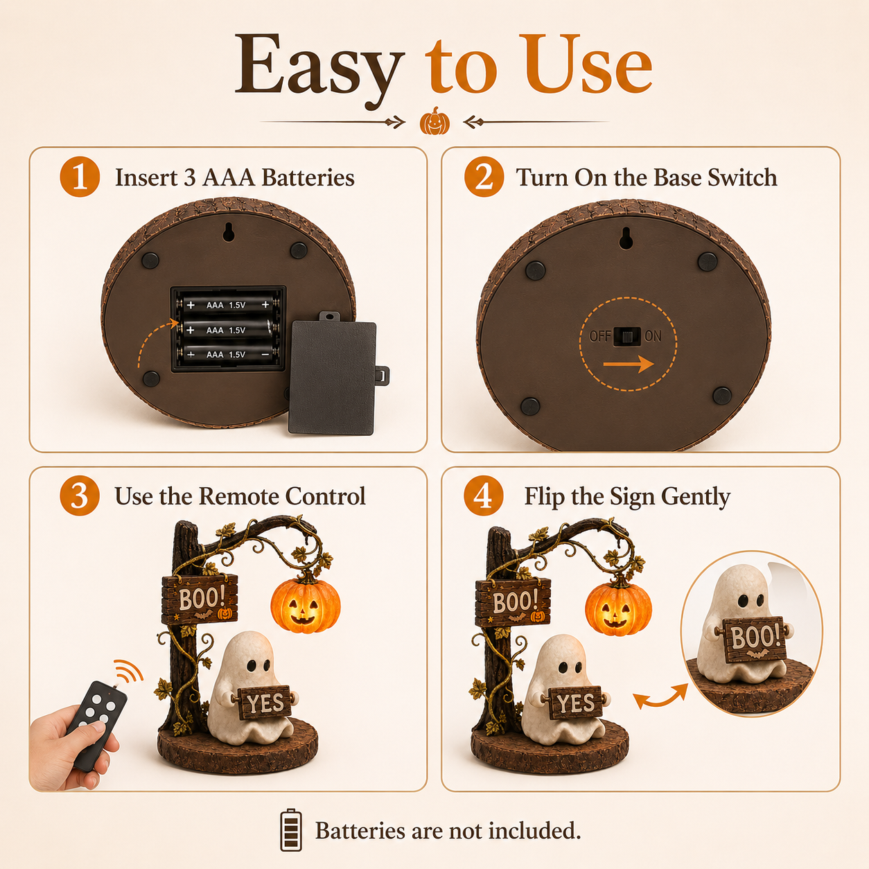 Lighted Ghost Halloween Figurine with 360° Rotating Sign