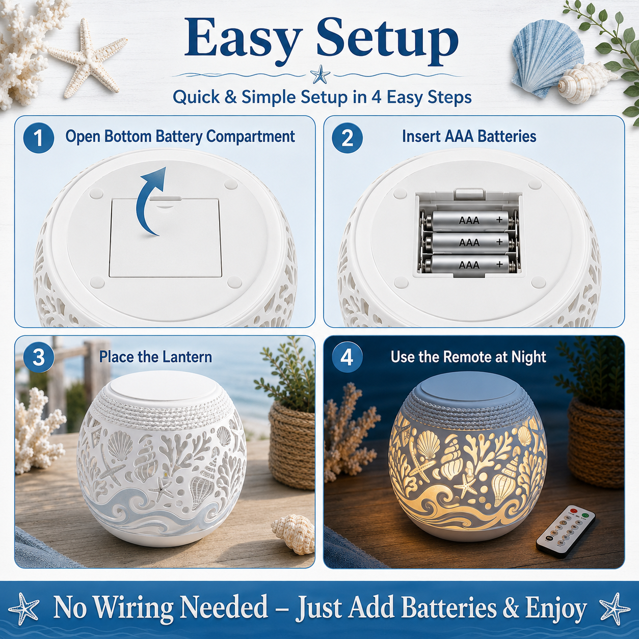 Coastal Sea Life LED Shadow Lantern with Remote Control