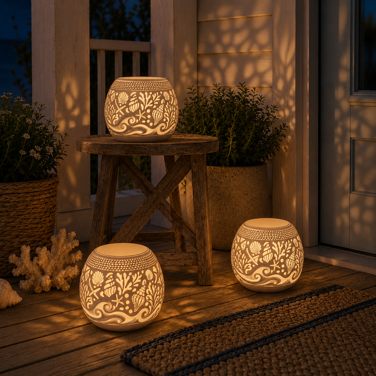 Coastal Sea Life LED Shadow Lantern with Remote Control