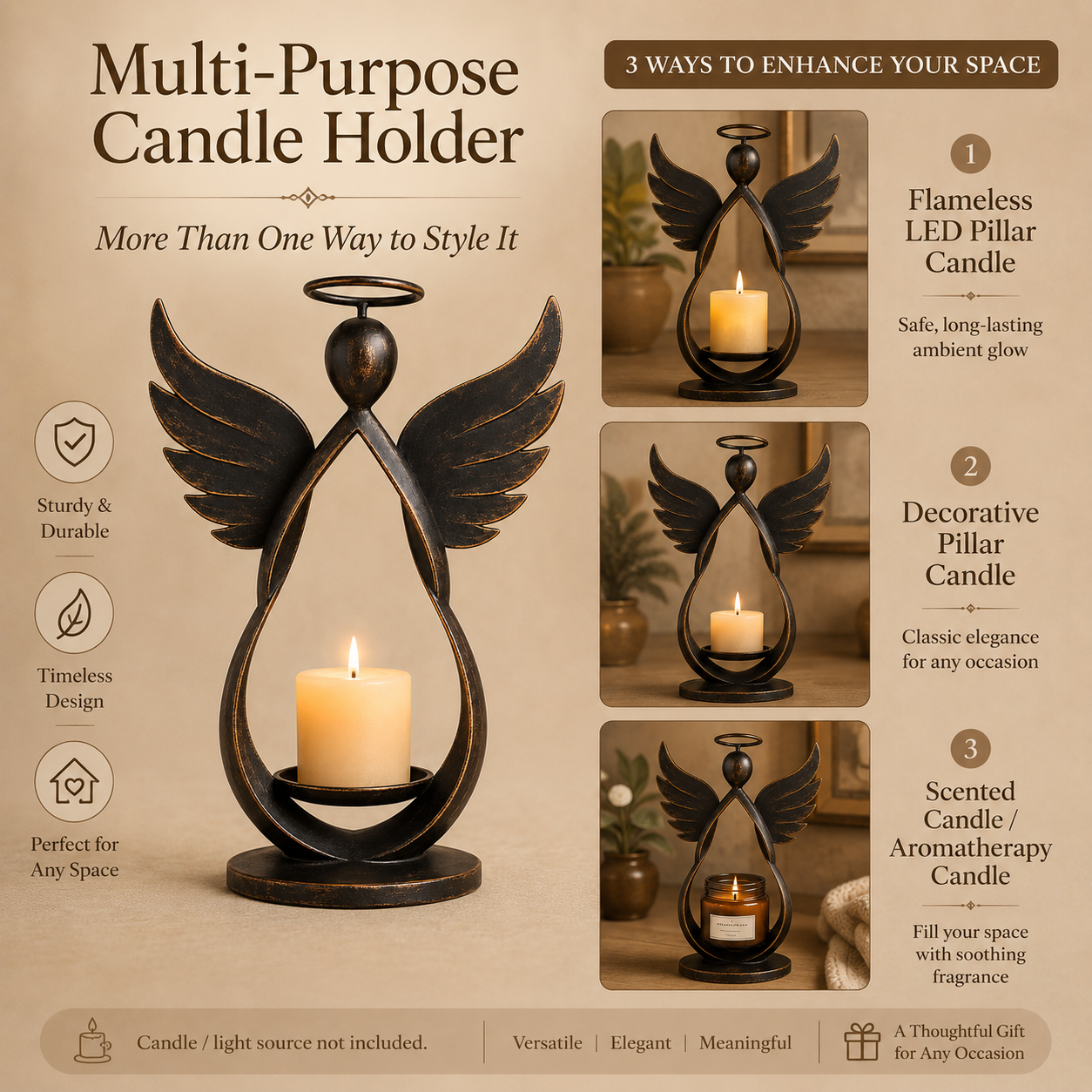 Antique Bronze Guardian Angel Candle Holder