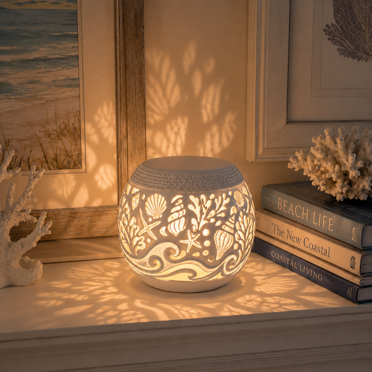 Coastal Sea Life LED Shadow Lantern with Remote Control