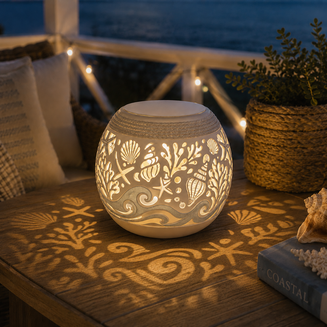 Coastal Sea Life LED Shadow Lantern with Remote Control