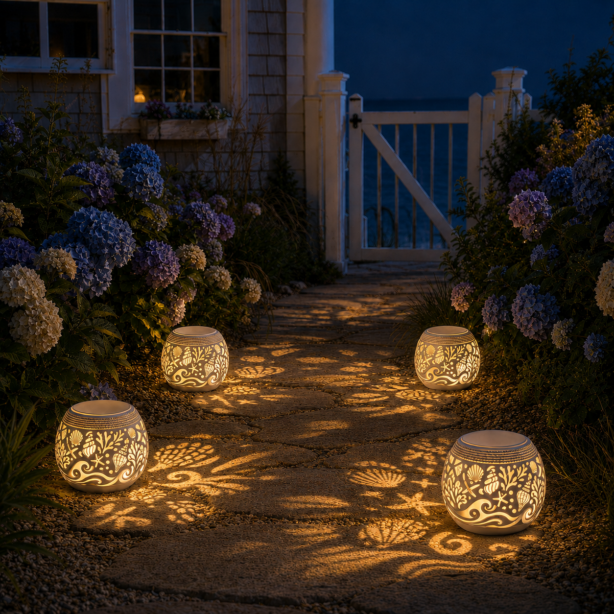 Coastal Sea Life LED Shadow Lantern with Remote Control