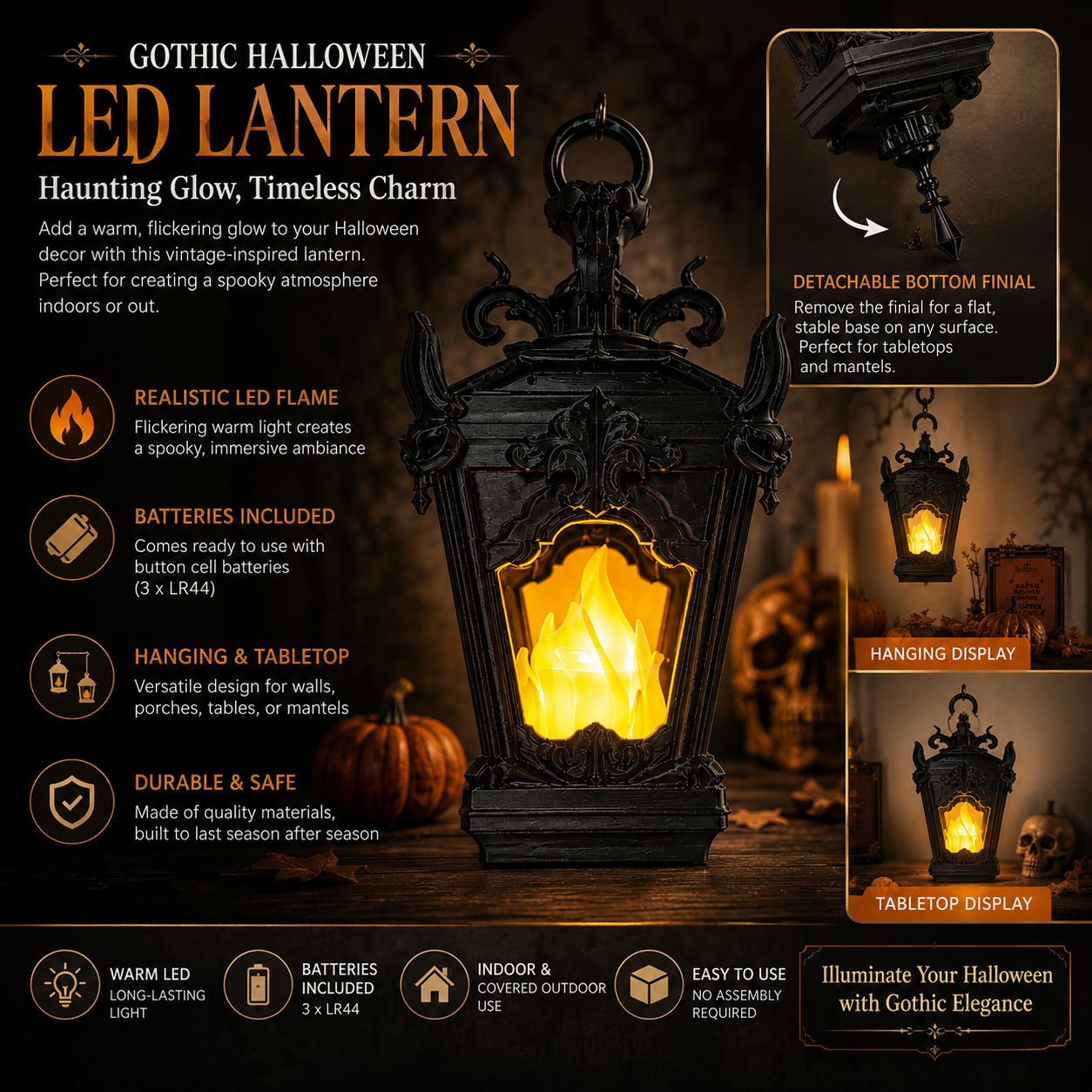 Vintage Gothic LED Flame Lantern