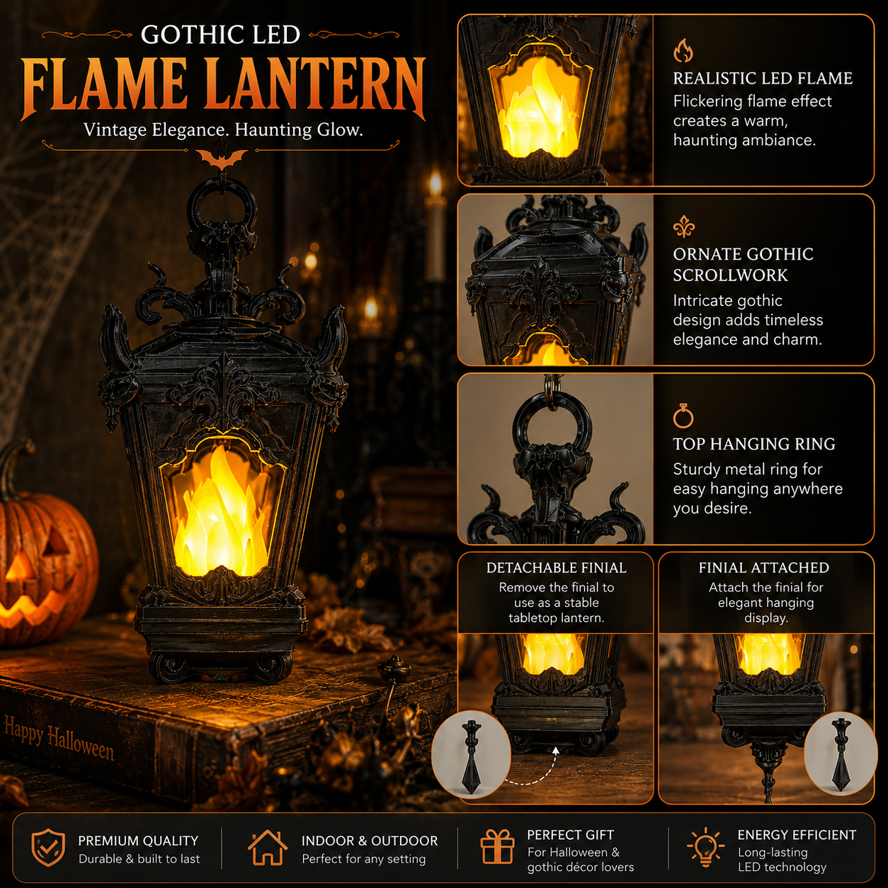 Vintage Gothic LED Flame Lantern