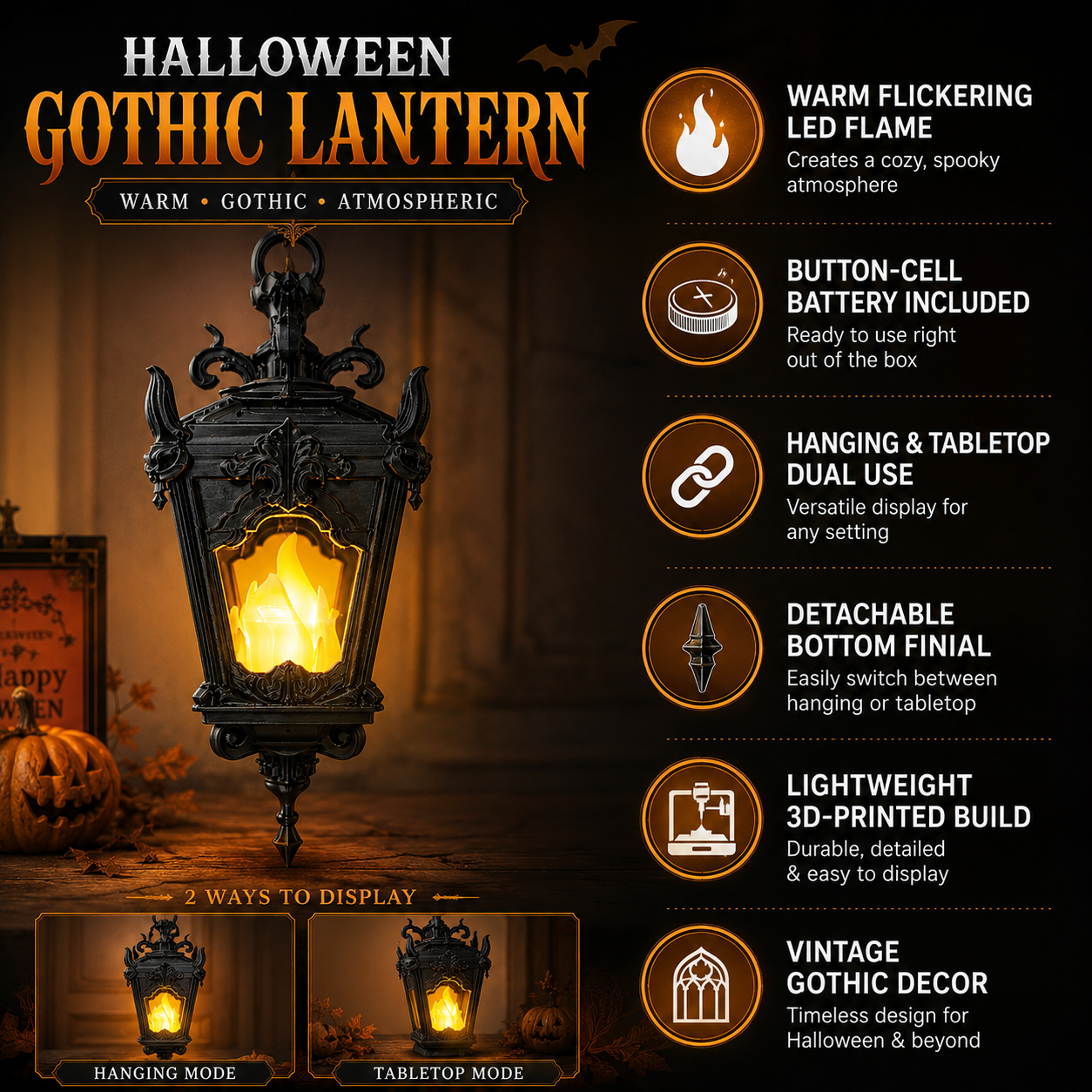 Vintage Gothic LED Flame Lantern