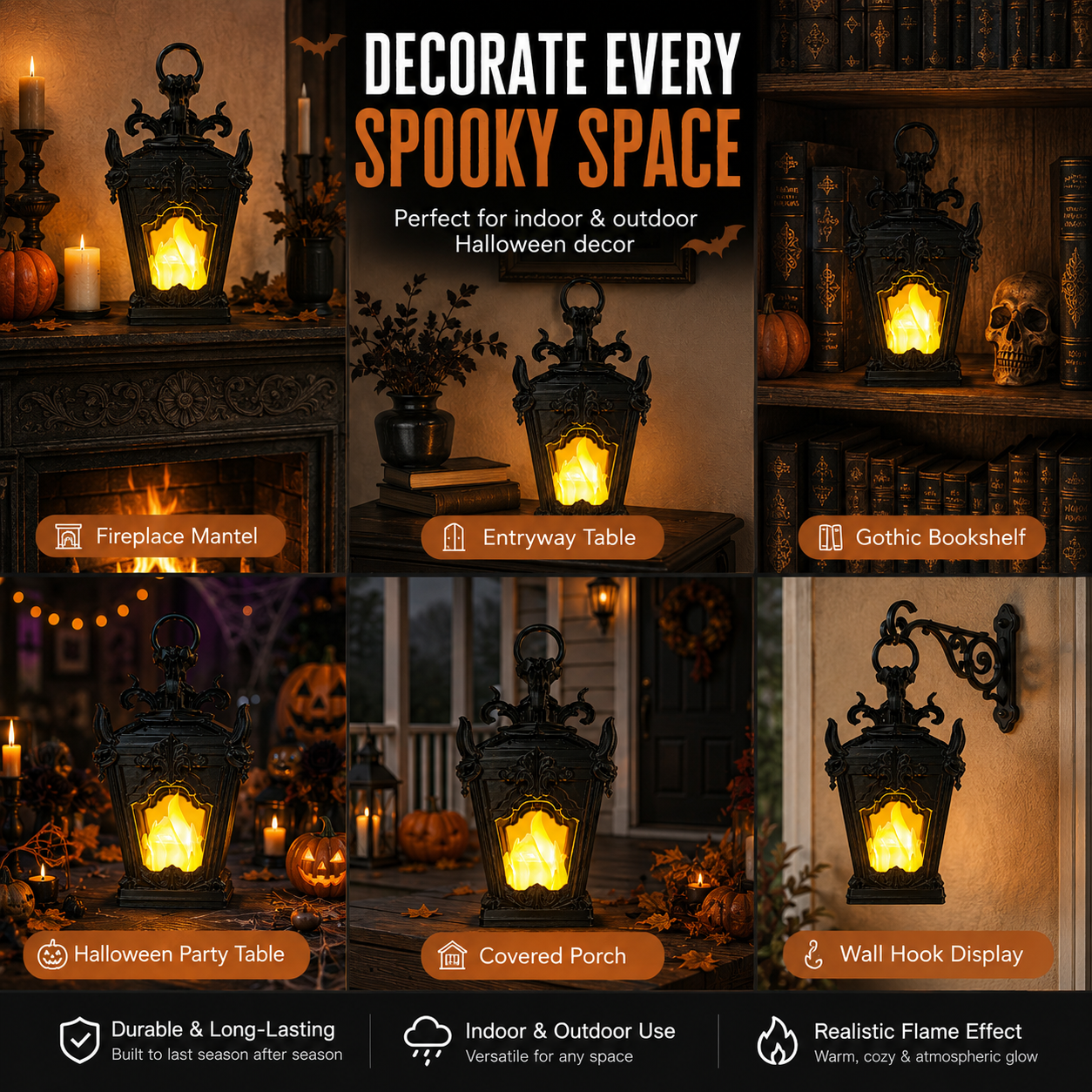 Vintage Gothic LED Flame Lantern