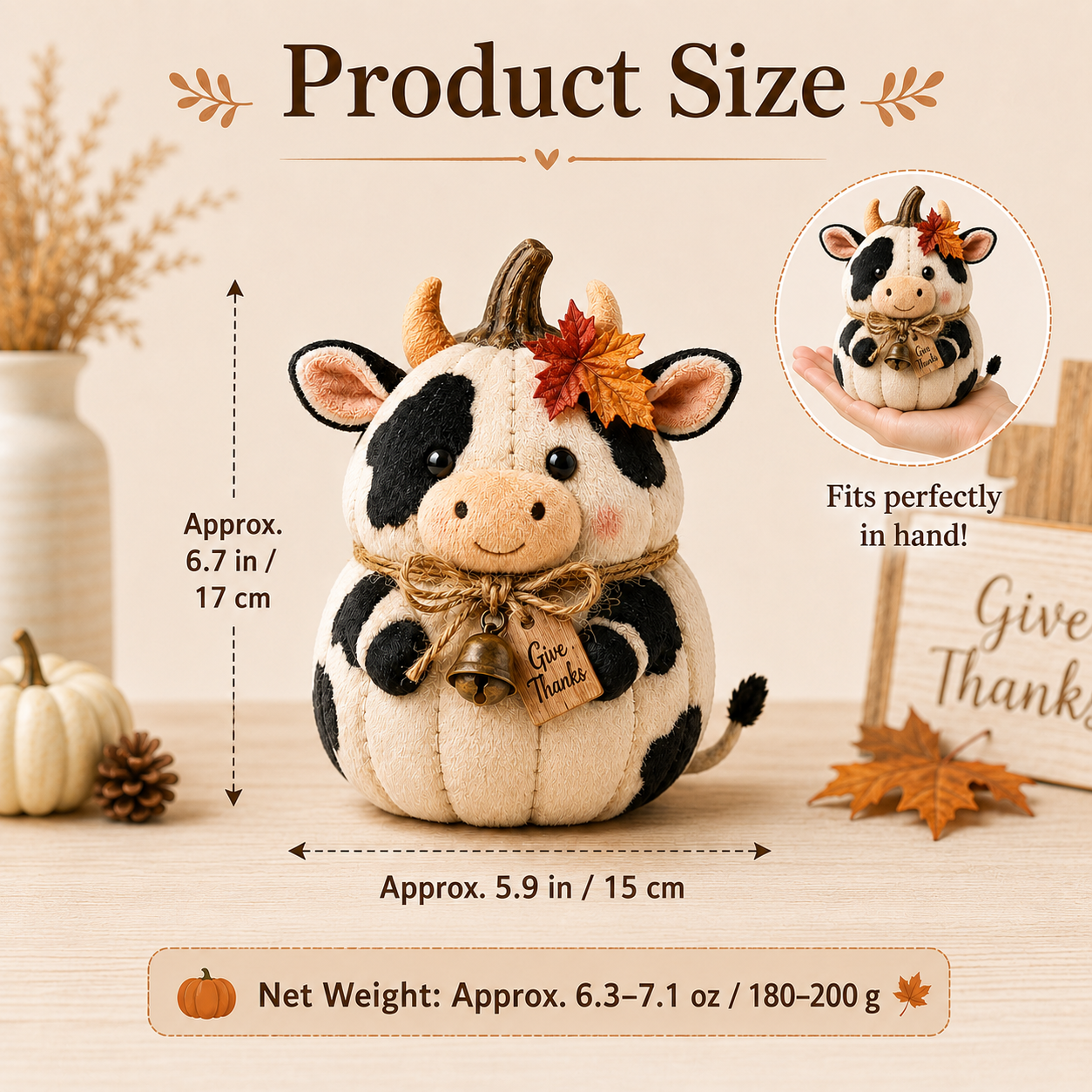 Harvest Friends Plush Cow Pumpkin Fall Farmhouse Decor
