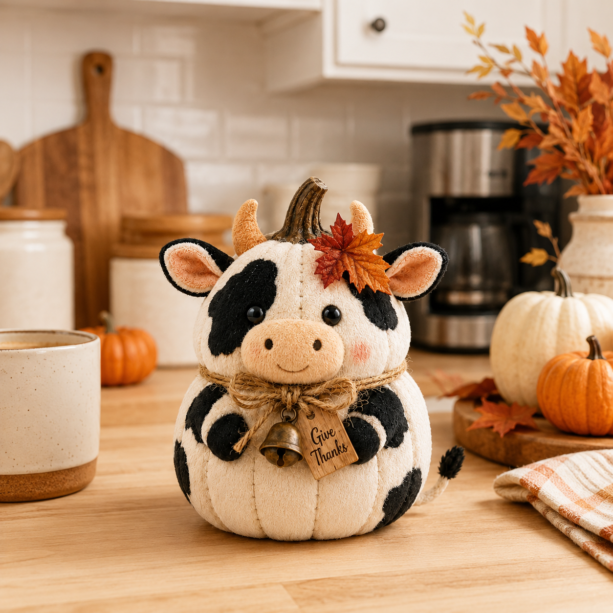 Harvest Friends Plush Cow Pumpkin Fall Farmhouse Decor