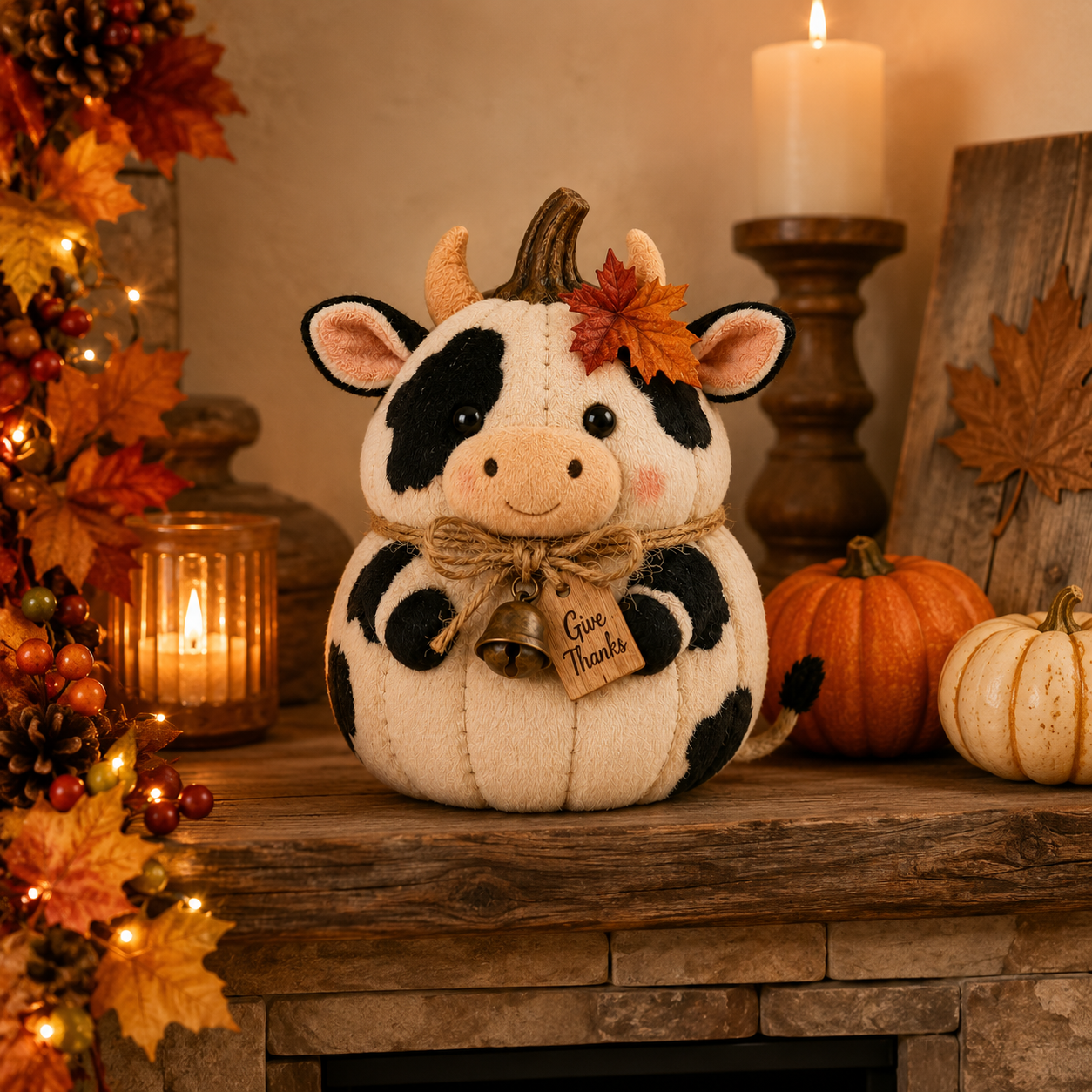 Harvest Friends Plush Cow Pumpkin Fall Farmhouse Decor
