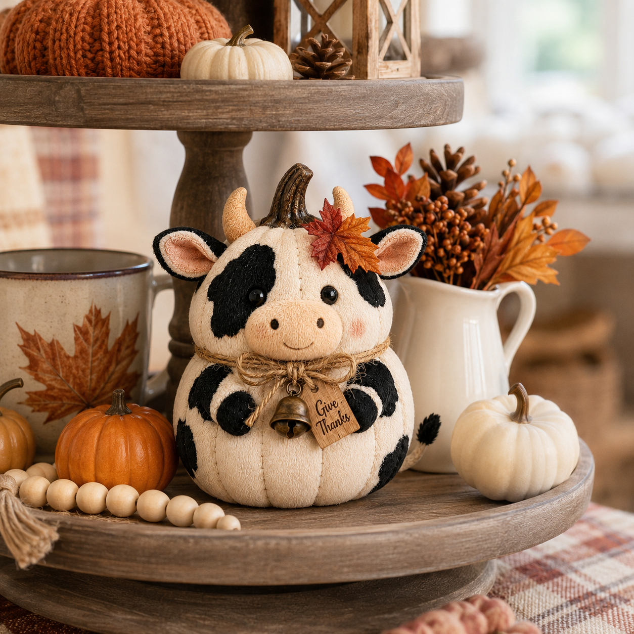 Harvest Friends Plush Cow Pumpkin Fall Farmhouse Decor