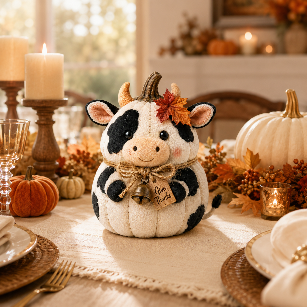 Harvest Friends Plush Cow Pumpkin Fall Farmhouse Decor