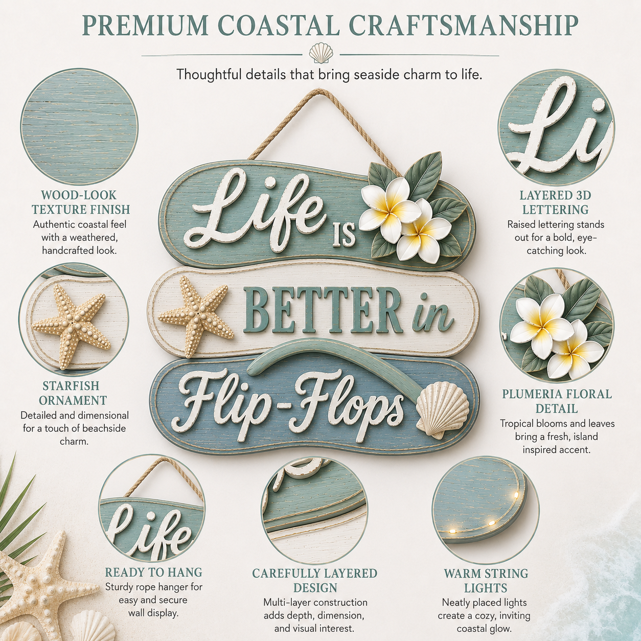 Seaside Reverie Lighted Flip-Flop Coastal Hanging Sign