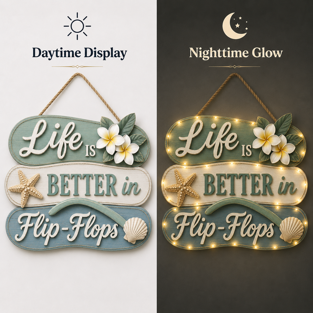 Seaside Reverie Lighted Flip-Flop Coastal Hanging Sign