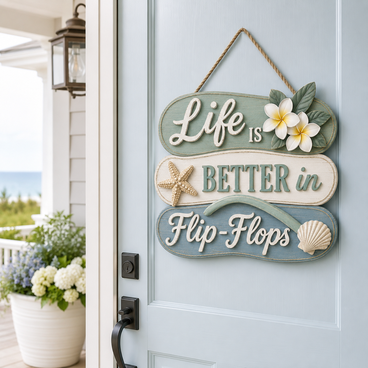 Seaside Reverie Lighted Flip-Flop Coastal Hanging Sign
