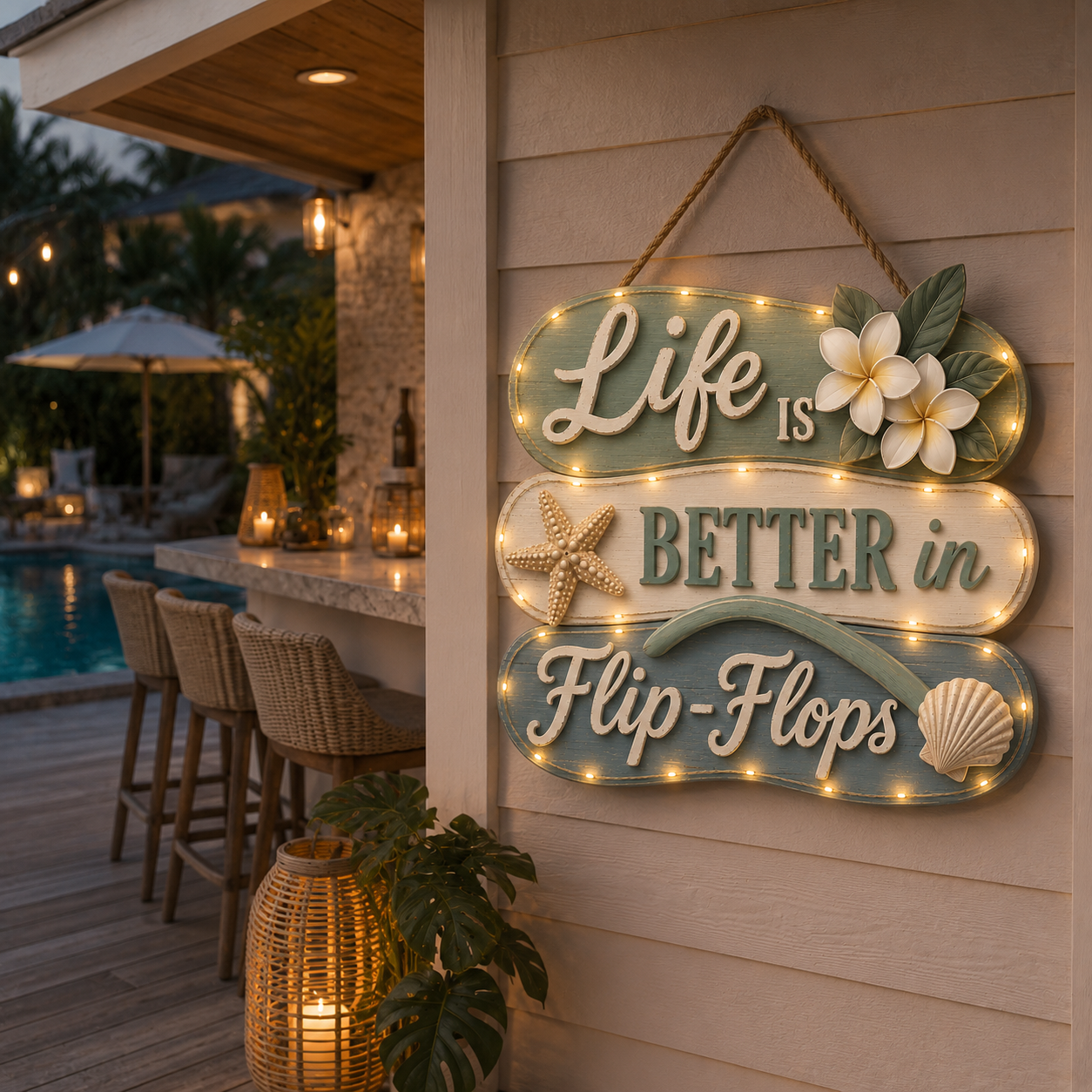 Seaside Reverie Lighted Flip-Flop Coastal Hanging Sign