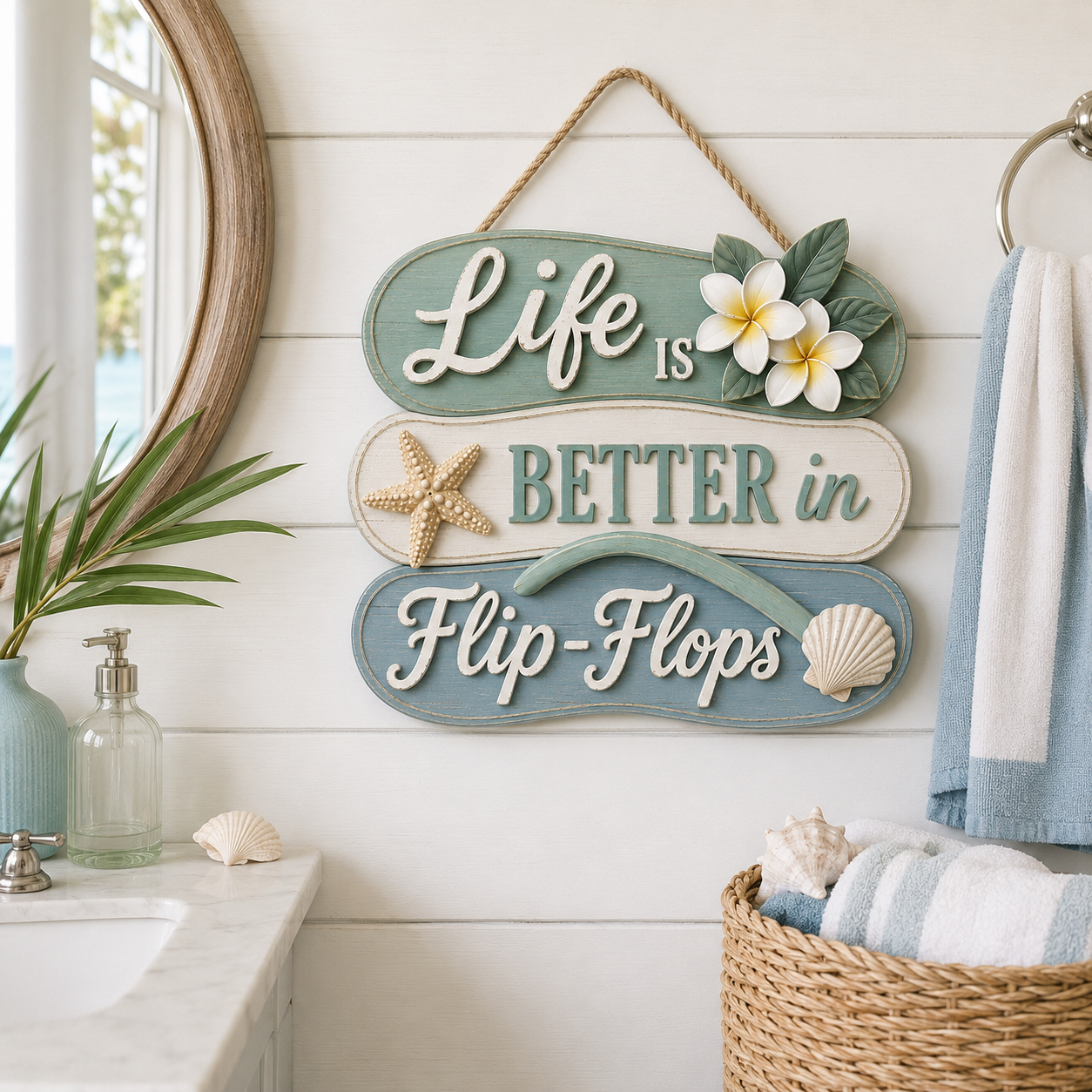 Seaside Reverie Lighted Flip-Flop Coastal Hanging Sign