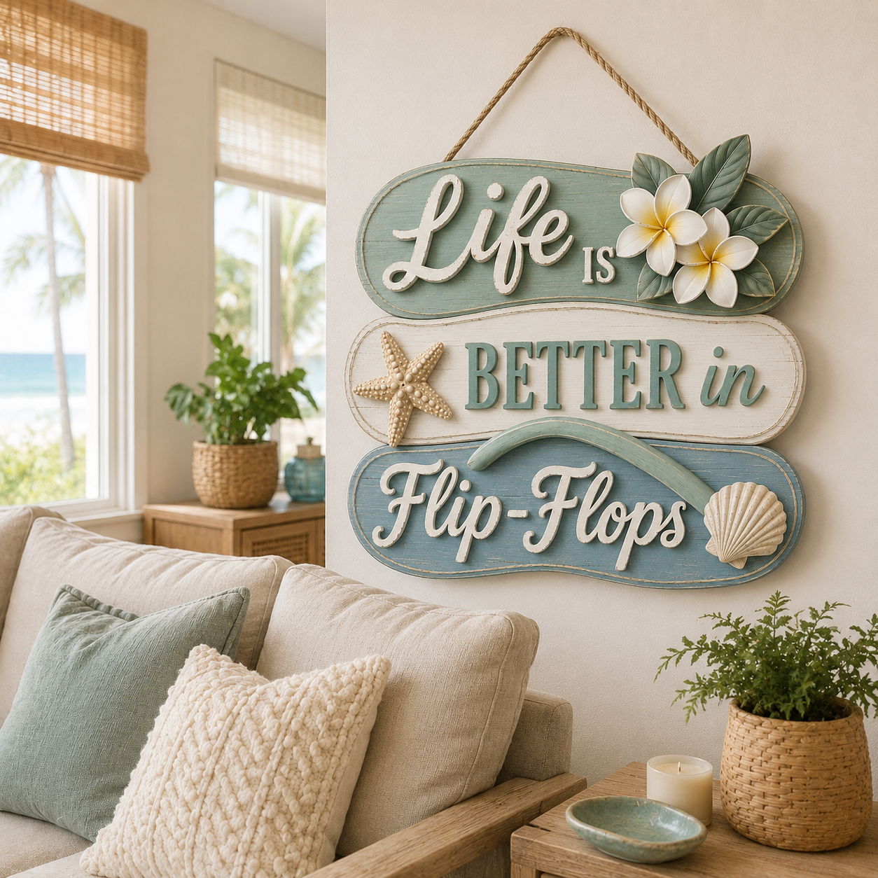 Seaside Reverie Lighted Flip-Flop Coastal Hanging Sign