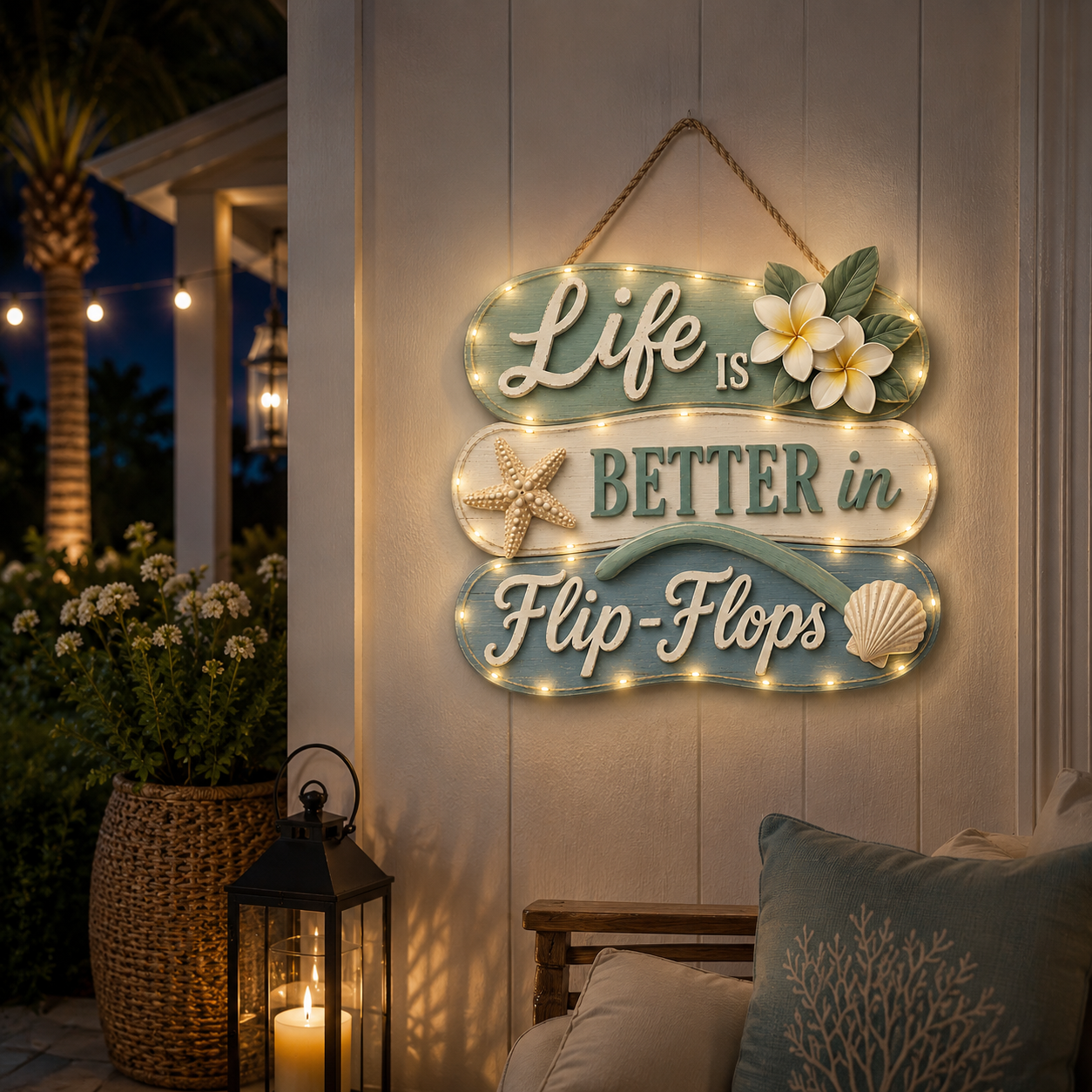 Seaside Reverie Lighted Flip-Flop Coastal Hanging Sign