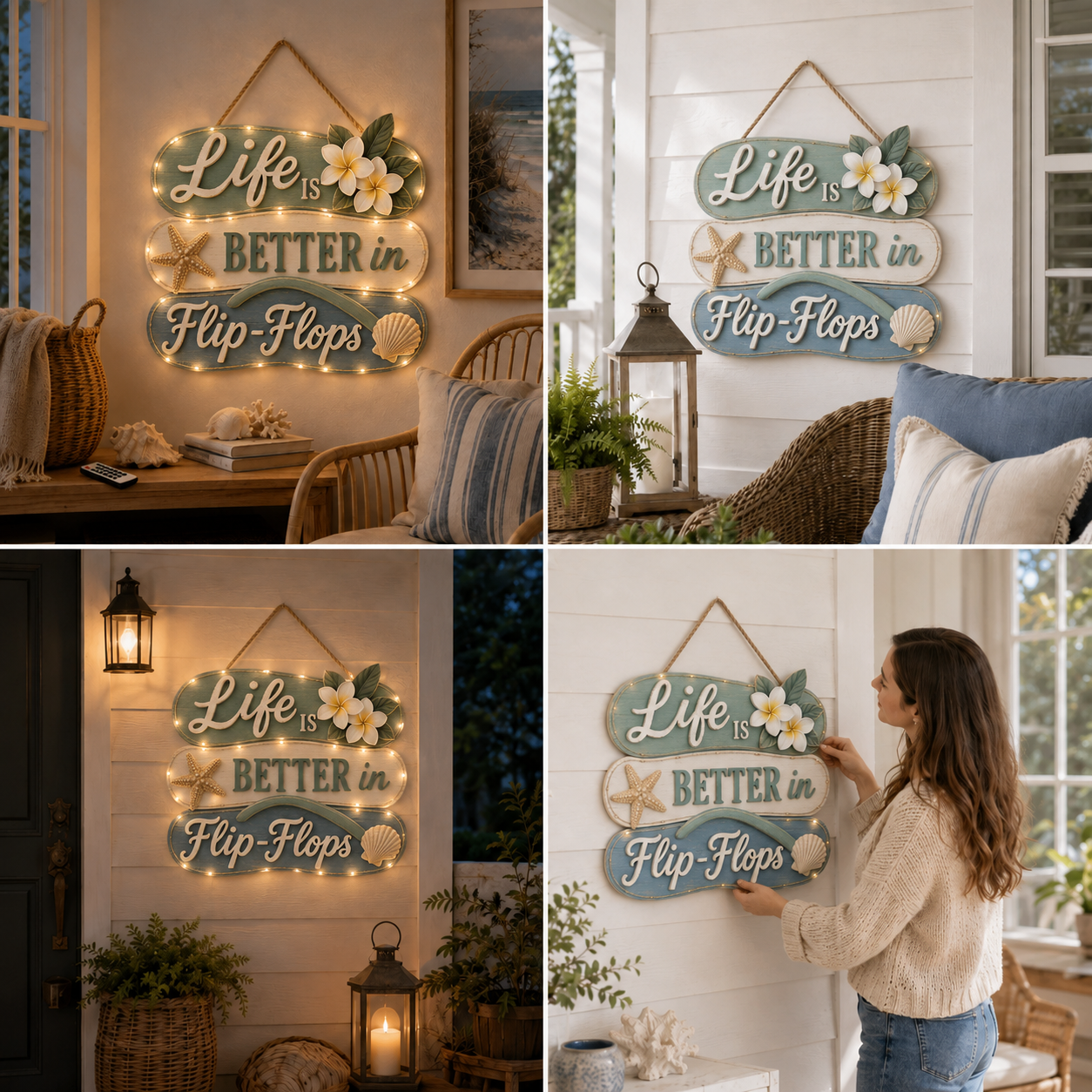 Seaside Reverie Lighted Flip-Flop Coastal Hanging Sign