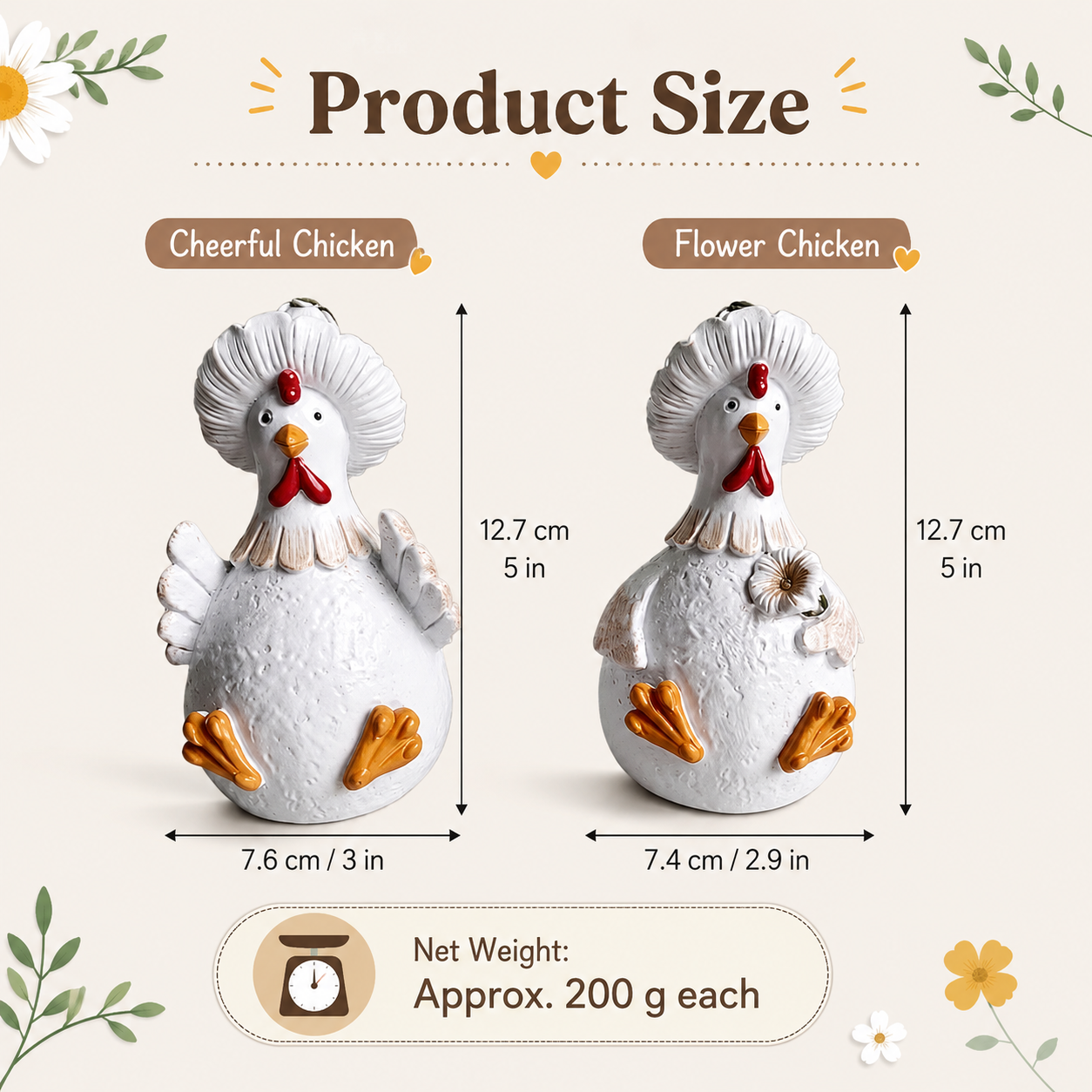 Whimsical White Chicken Resin Figurine – Farmhouse Tabletop Decor