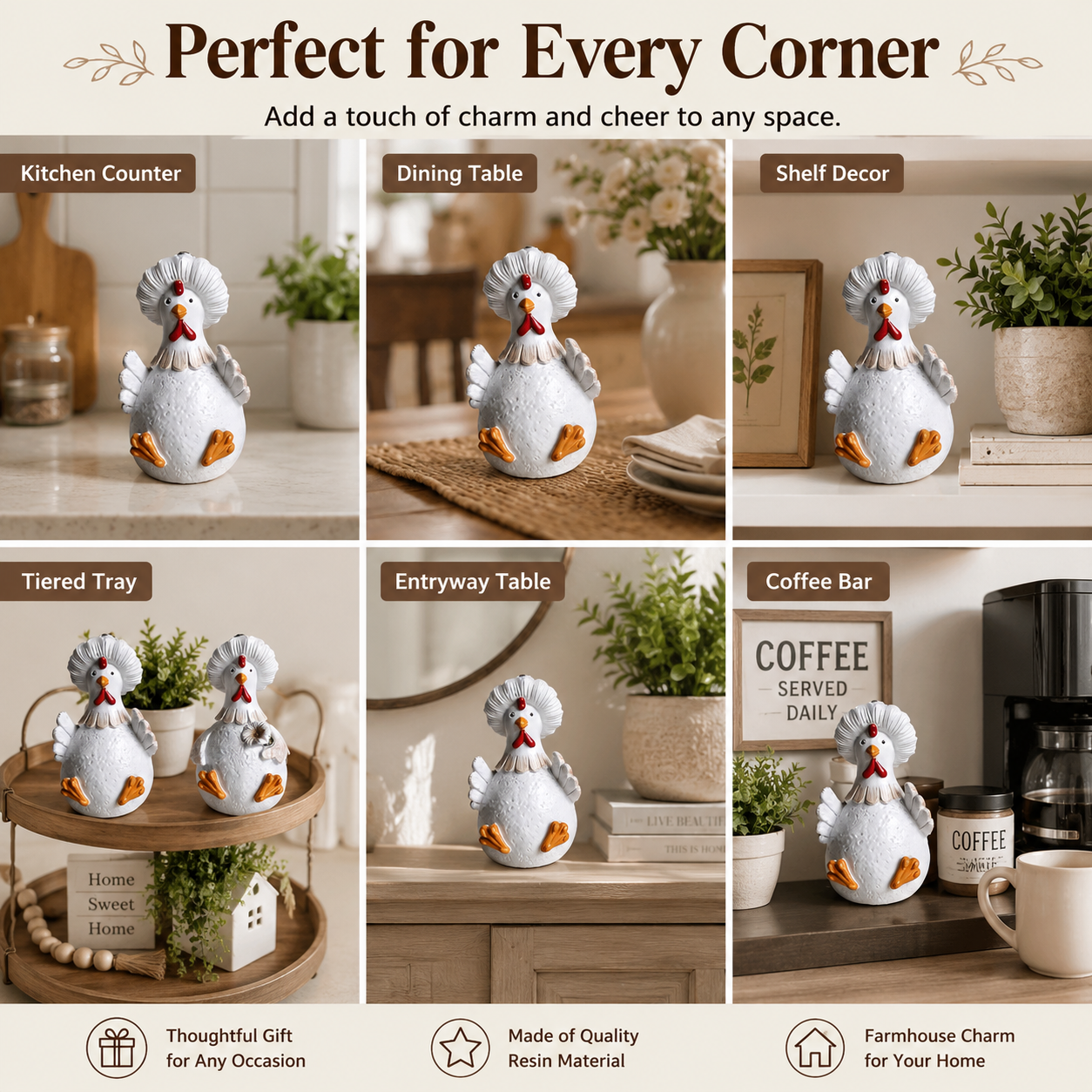 Whimsical White Chicken Resin Figurine – Farmhouse Tabletop Decor